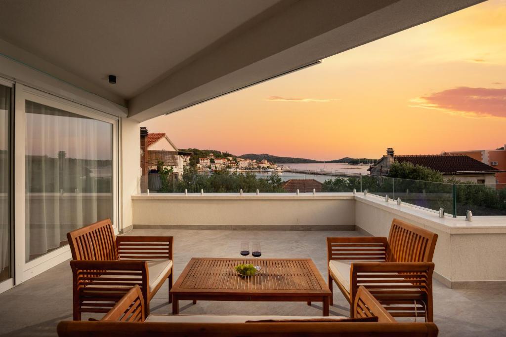 Covered terrace at sunset